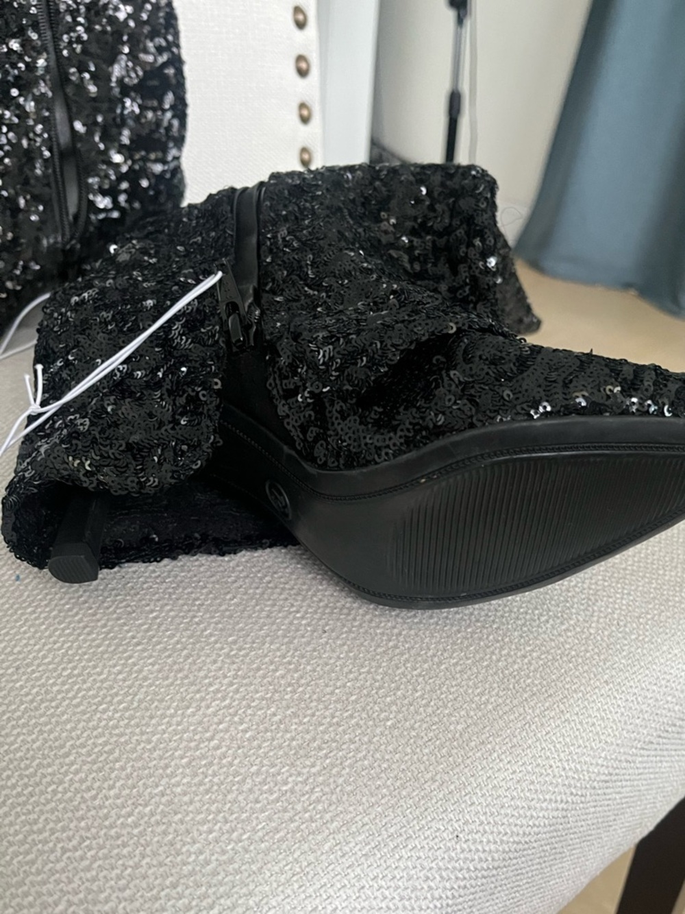 NWT Sequin Foldover Boots. Black sequin design w/ foldover "gaiter" style. - Picture 3 of 6